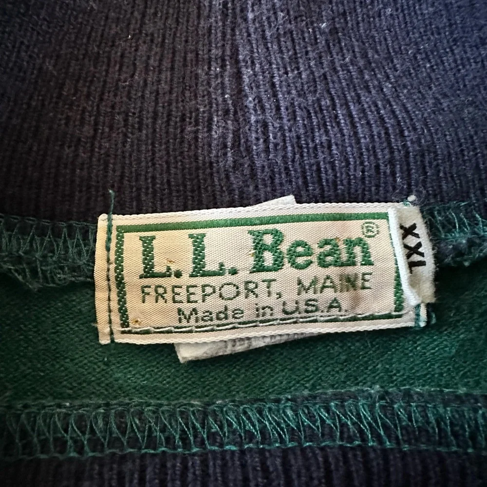Vintage 90’s USA L.L. Bean Men's Teal and Navy Crewneck Sweater